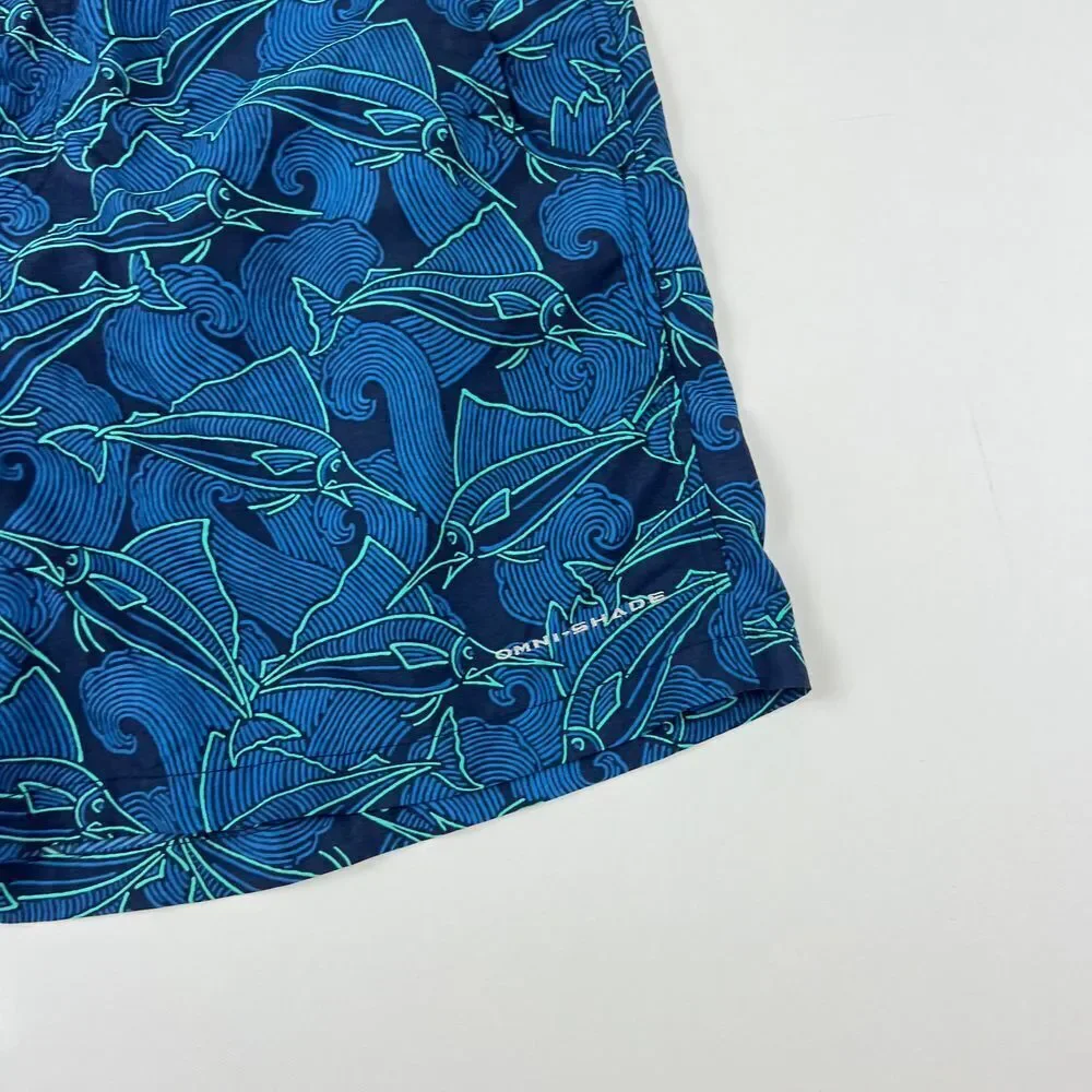 COLUMBIA Blue Marlin Print Swim Trunk Elastic Waist with Lining‎ Size Medium